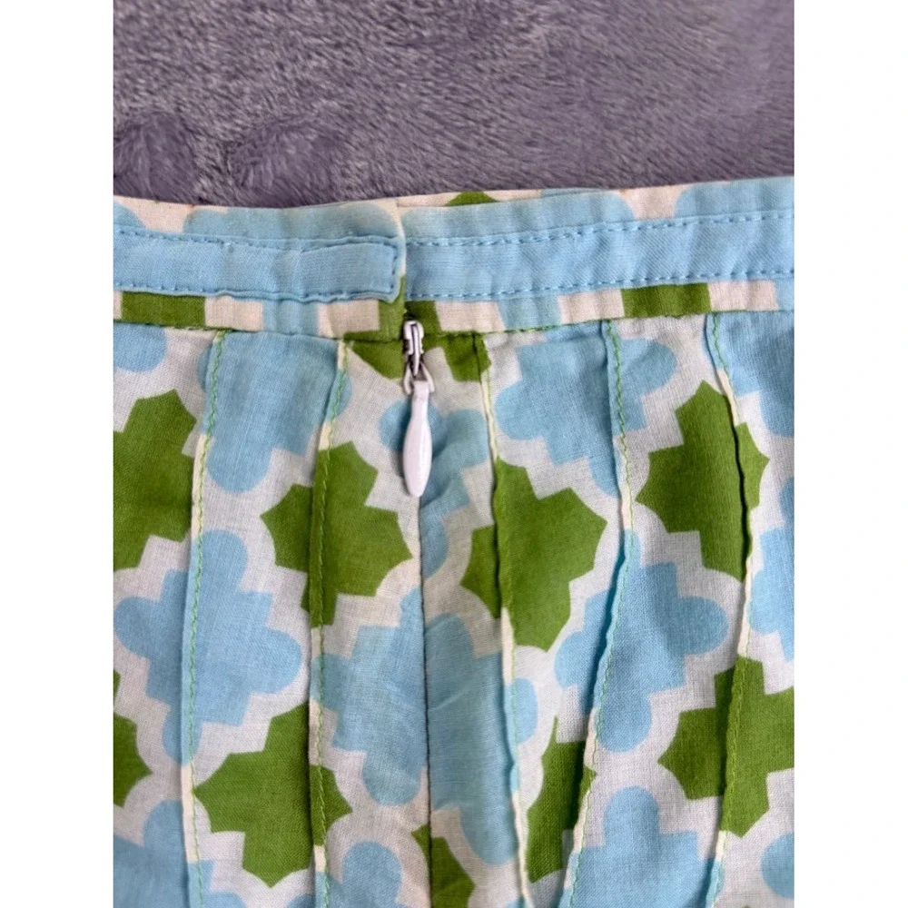 Tory Burch Blue Green Geometric Quatrefoil Cotton A-Line Skirt Womens Size 0